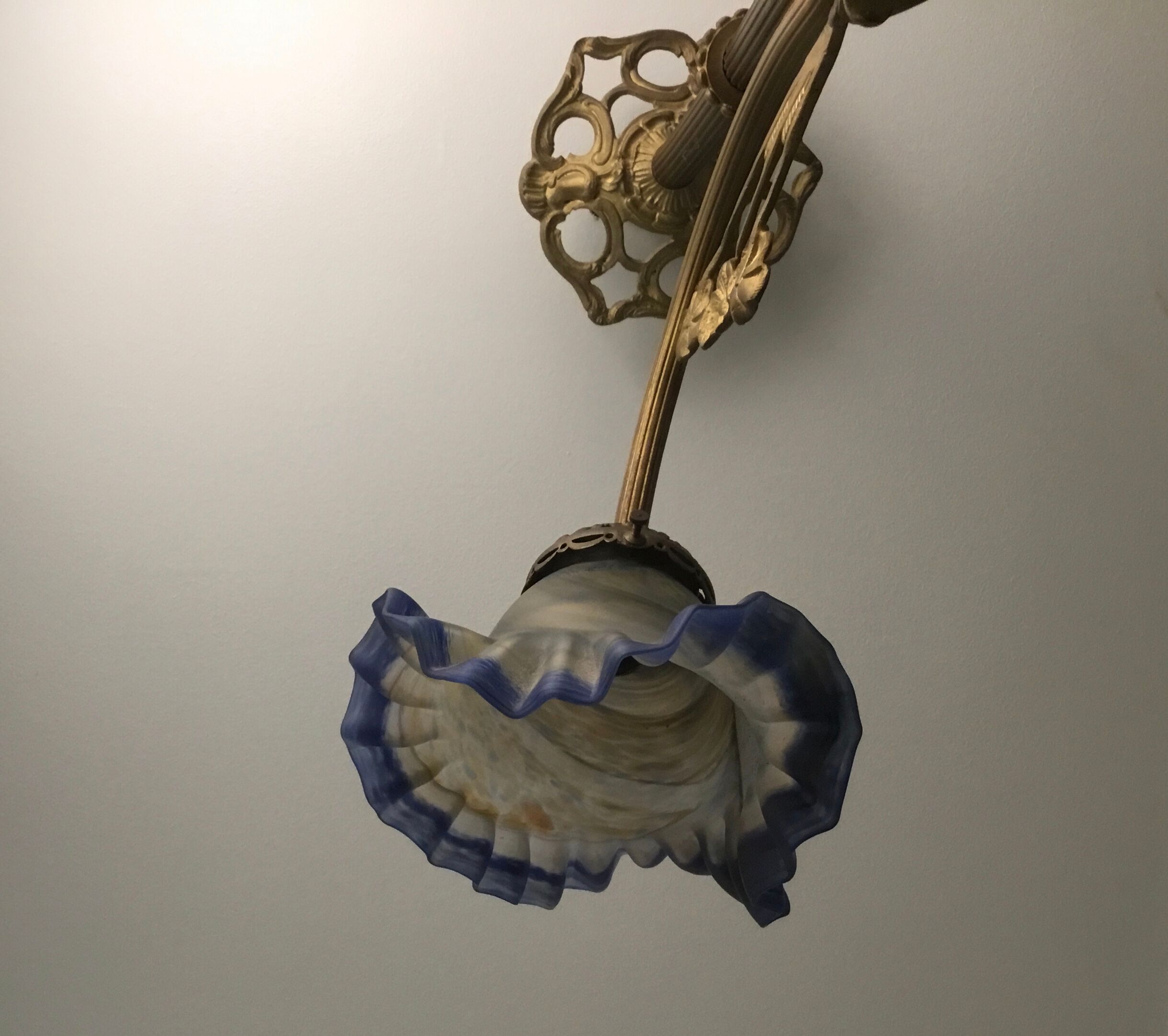 Art Deco style chandelier, bronze and glass paste tulips