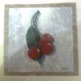 Square frame in ceruse beige wood, image: cherries
