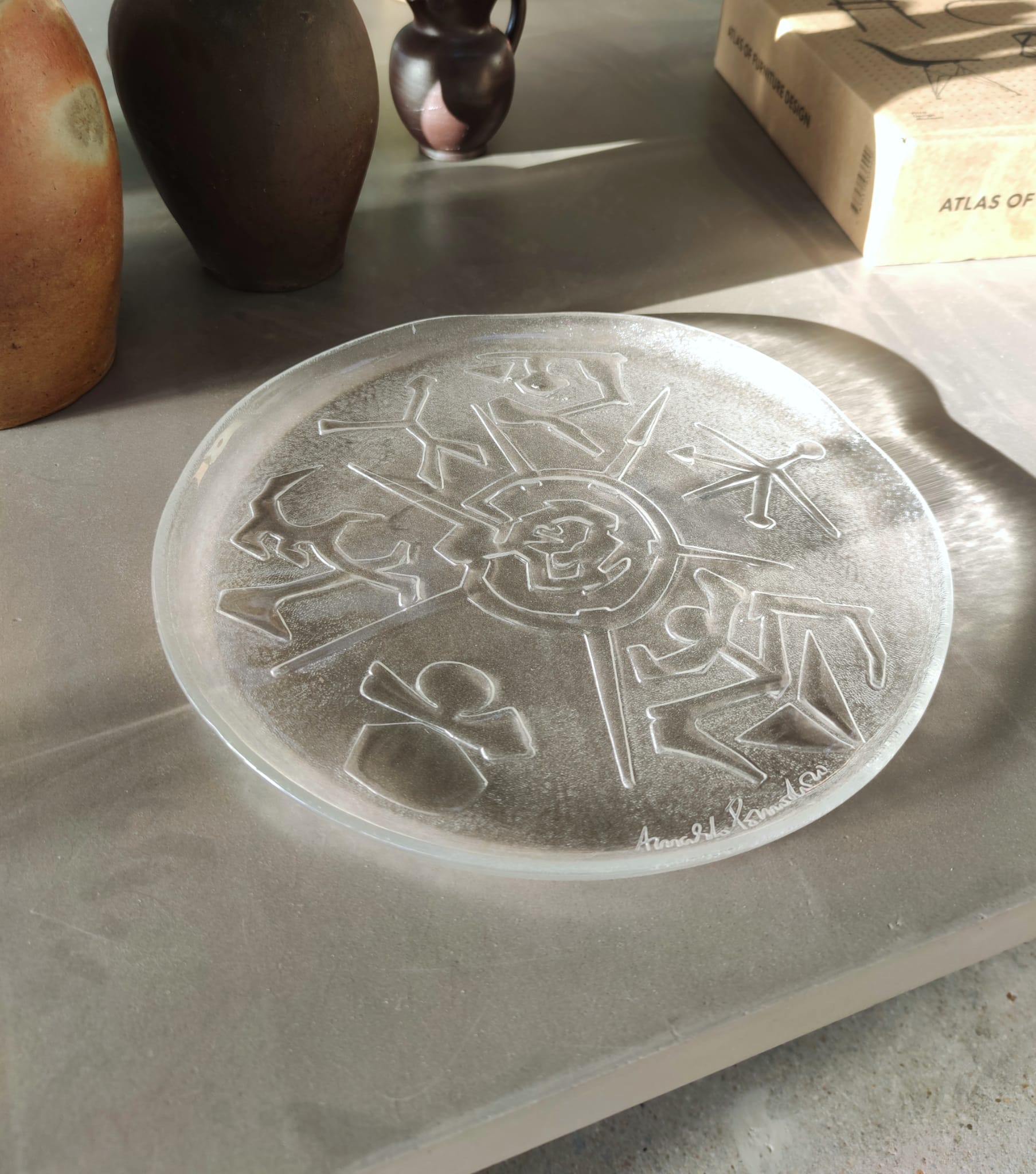 Glass dish by Arnaldo Pomodoro Ars D Milano