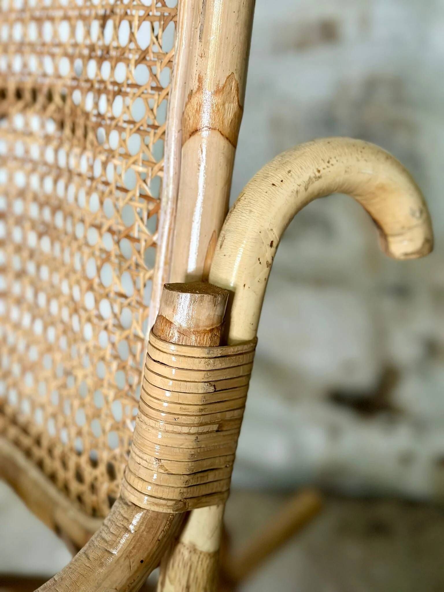 Rattan and cane rocking chair