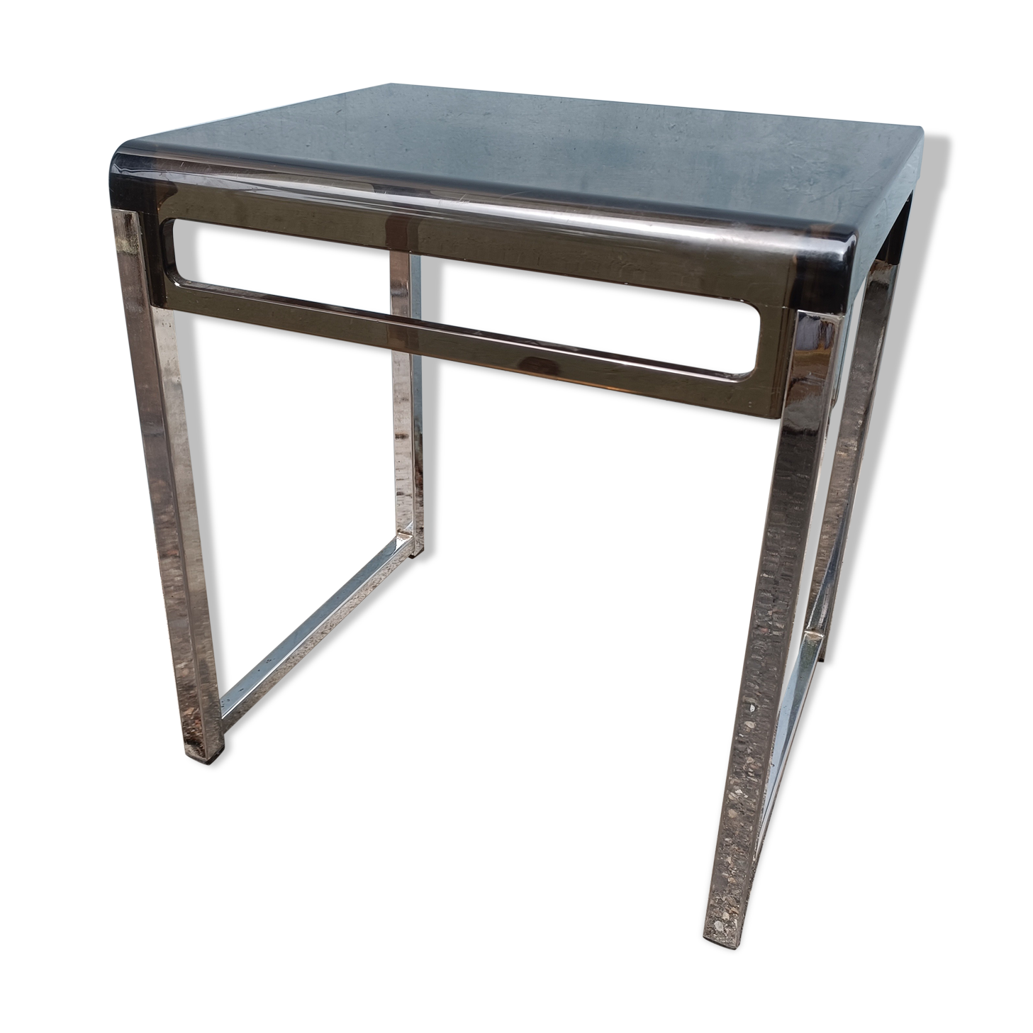 Table d'appoint vintage chrome plexi fume