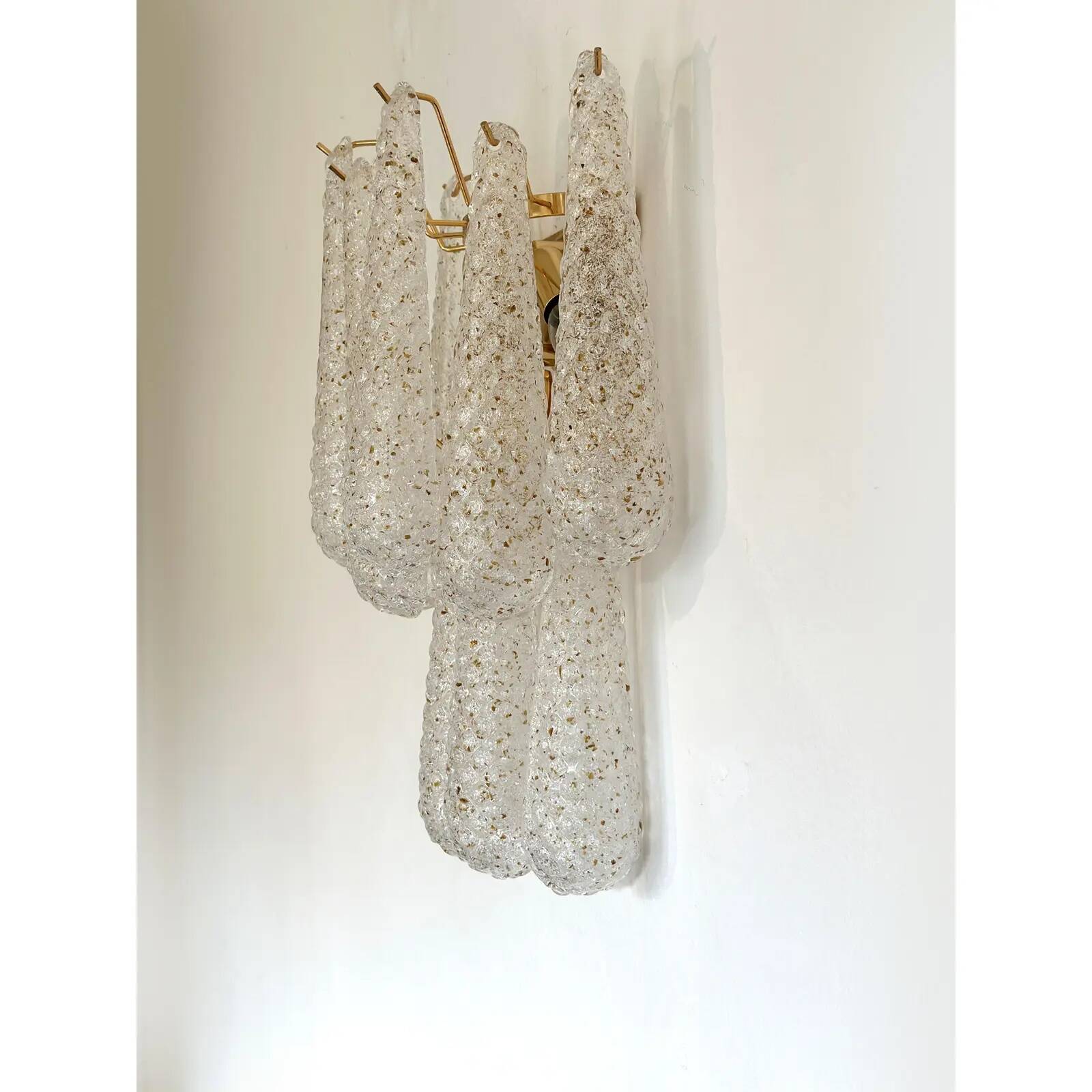 Set of 2 Modern “Conchiglie” Gold Murano Glass Wall Sconces
