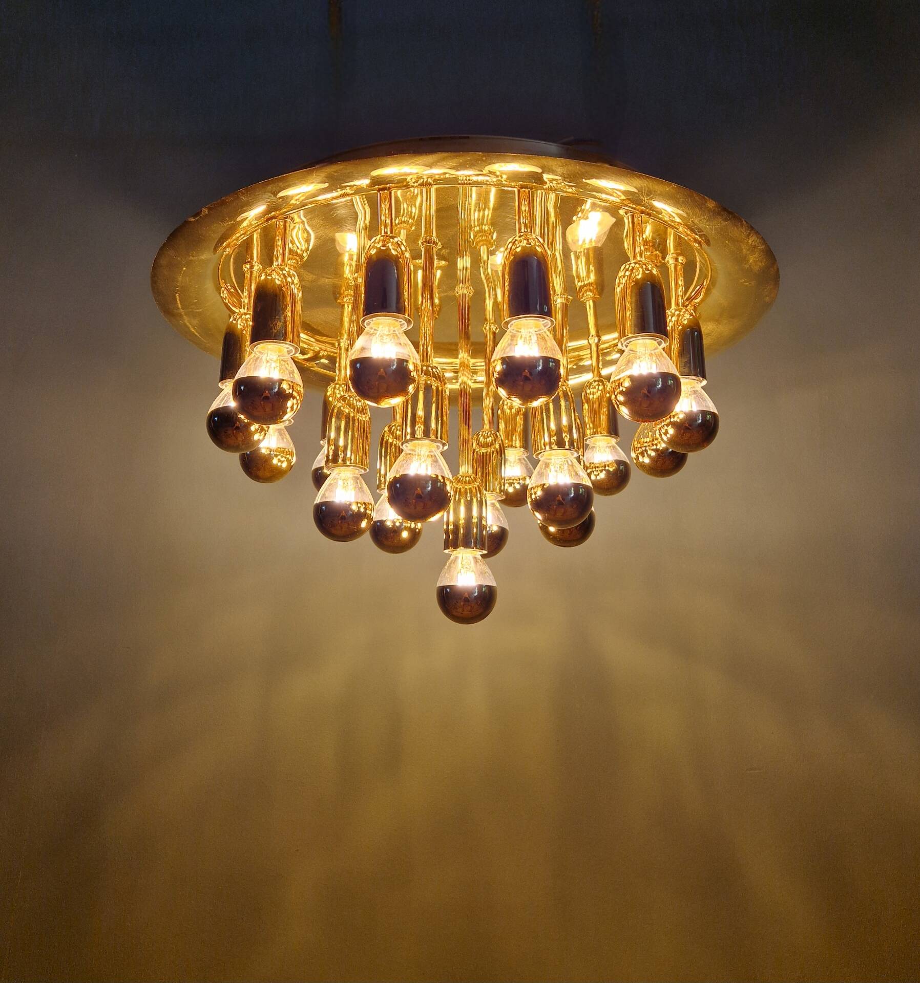 XXL Sputnik ceiling light in brass, Space Age design, 1970.