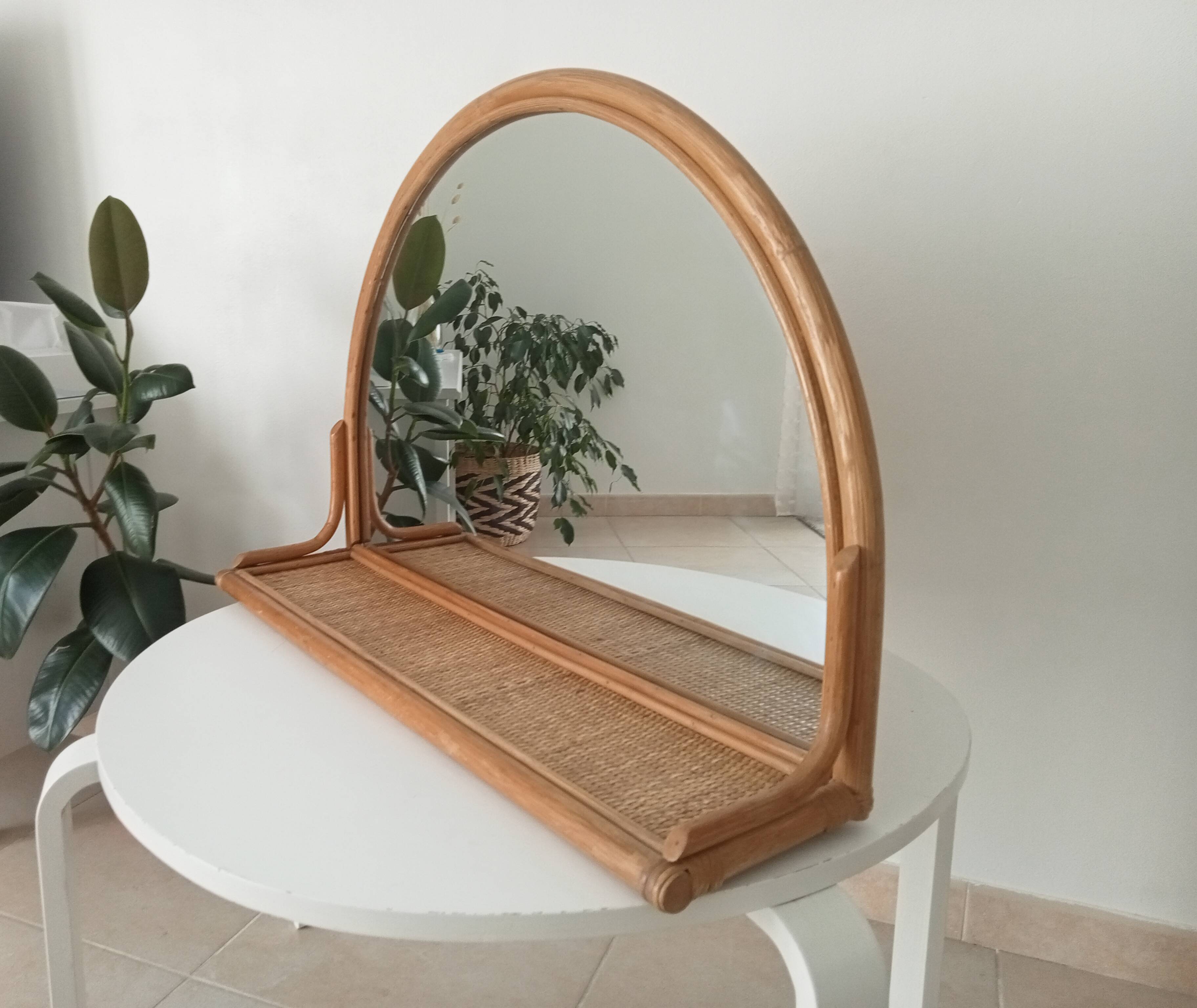 Miroir tablette vintage en rotin