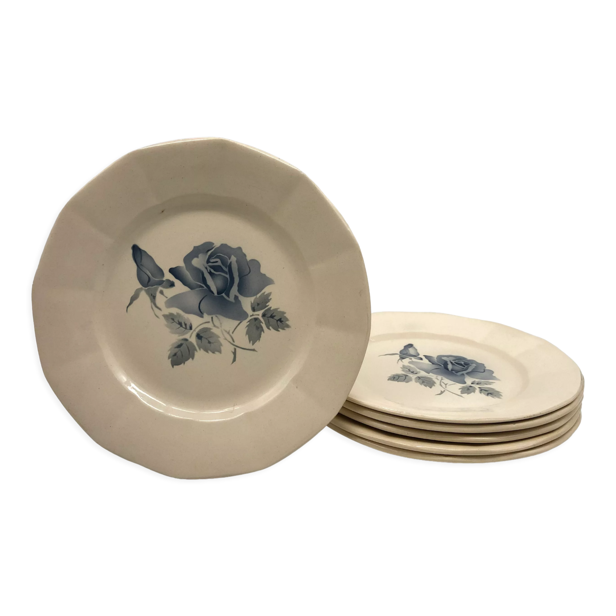 6 earthenware plates stamped "digoin sarreguemines"