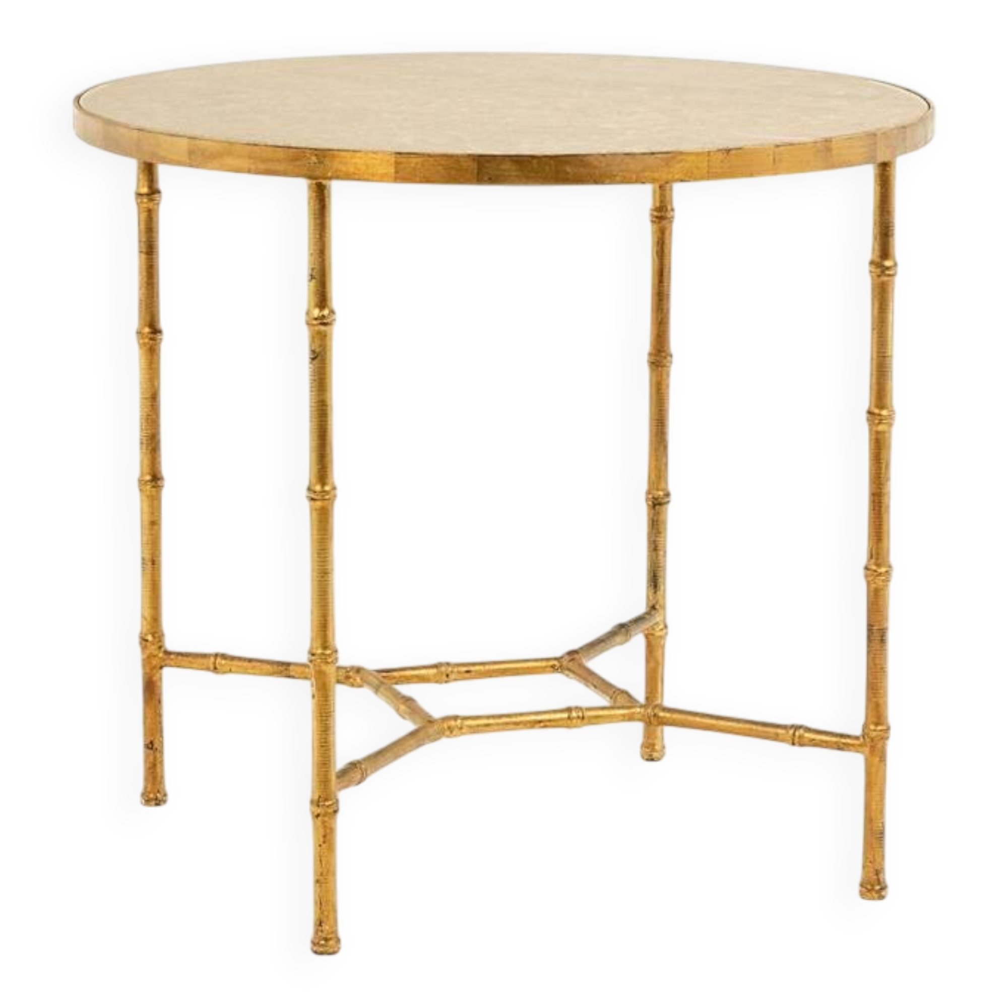 Golden metal side table with a grey marble top, 20th century.