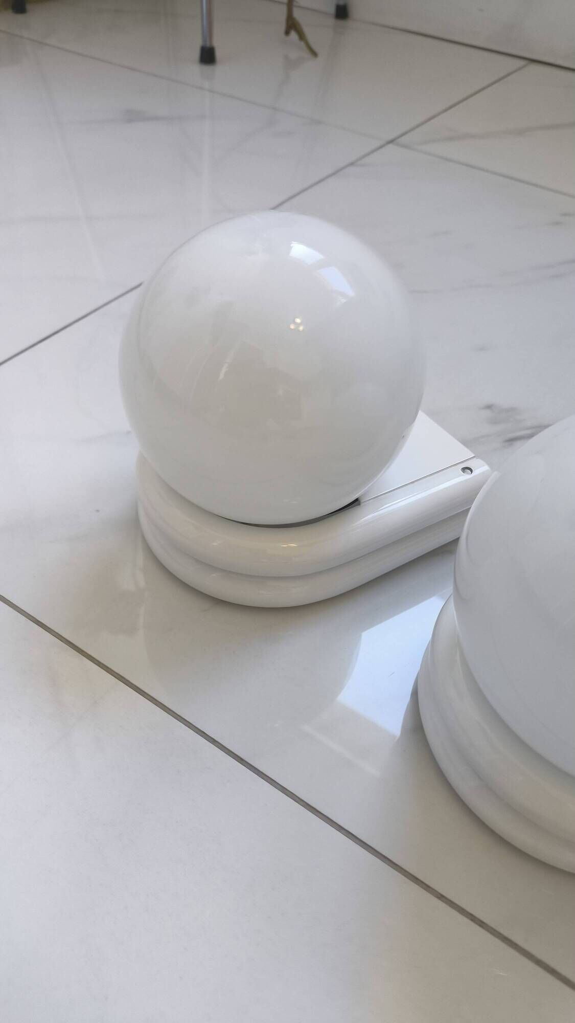 pair of 1980s wall sconces in metal and opaline