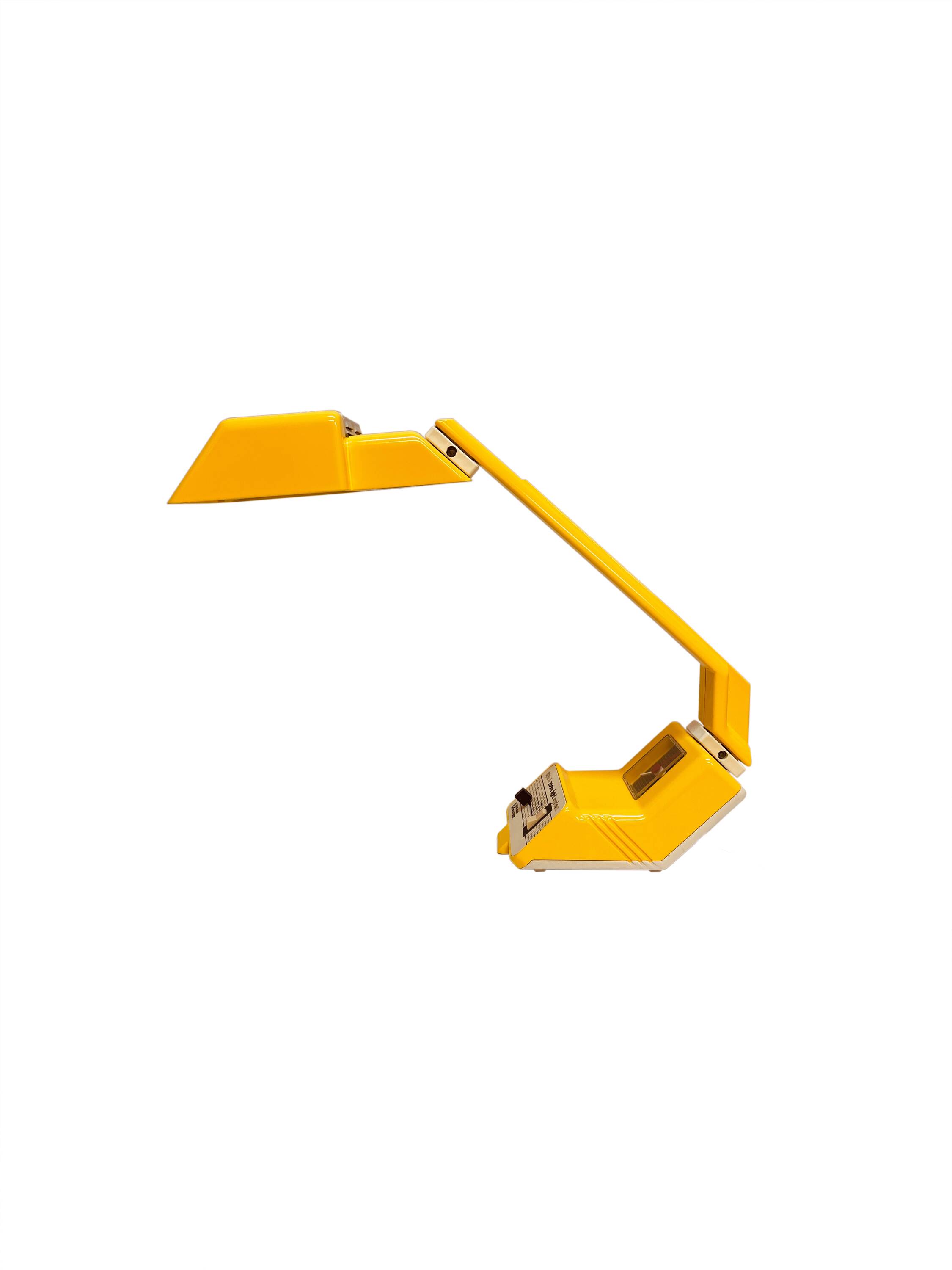 Yellow desk lamp with clock Polam Pułtusk, lata 80.