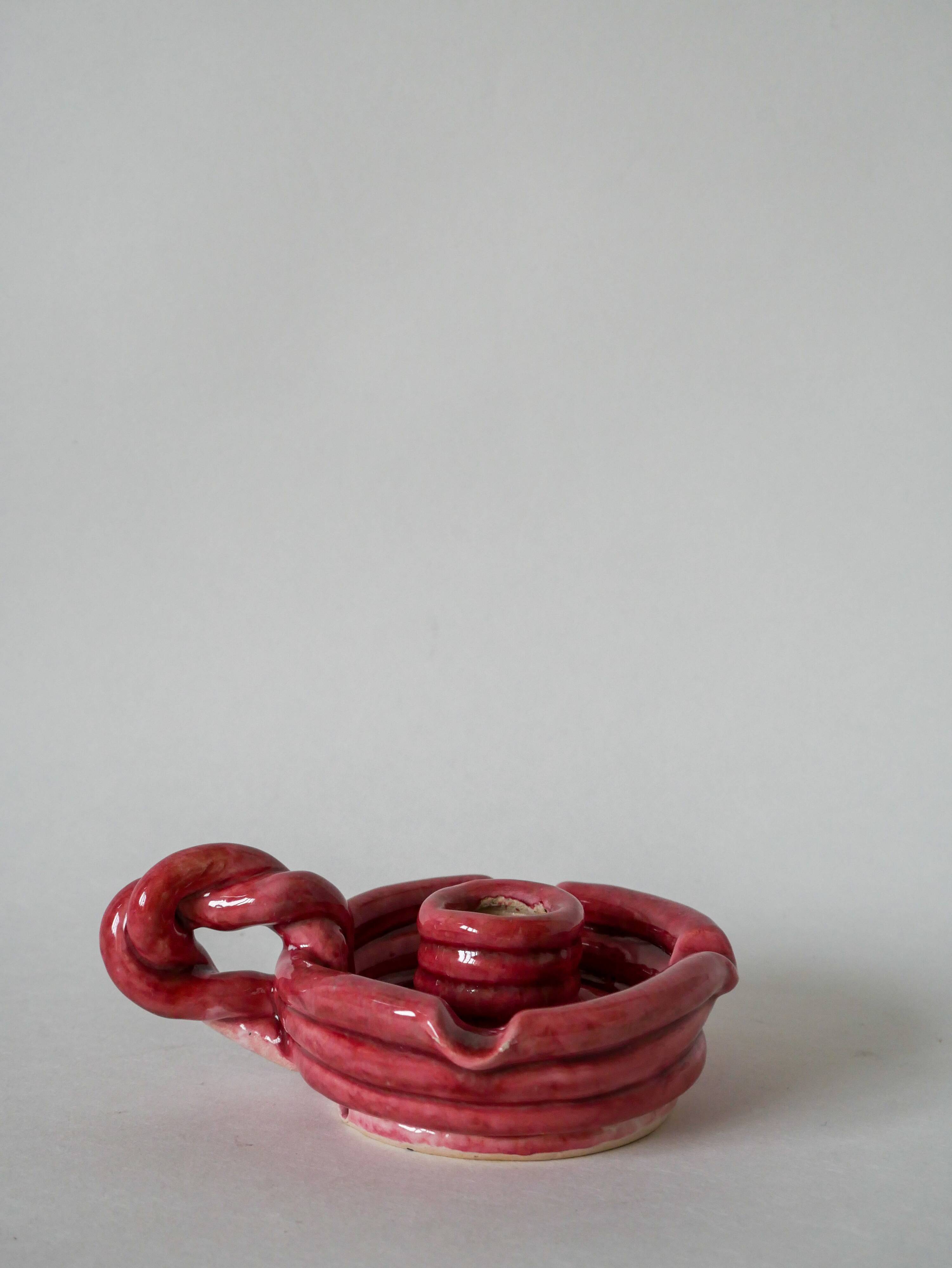 pink woven slip candle holder 1960