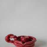 pink woven slip candle holder 1960