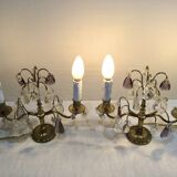 Paire de lampes girandoles en bronze et cristal