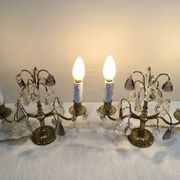 Pair of girandole lamps in bronze and crystal