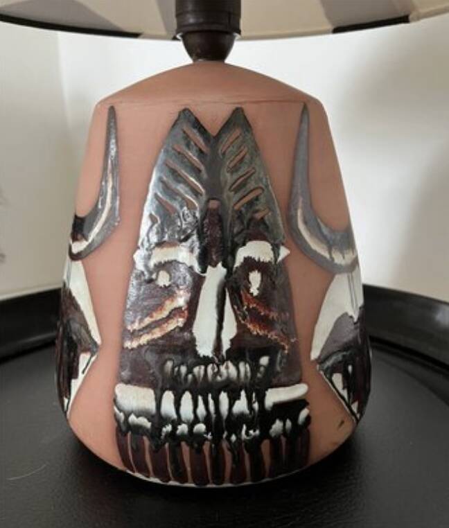 Graphic glazed ceramic table lamp by Elsie Borelius, Sweden, 1960s