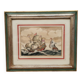 Beautiful setting marine boats ships galions, litho. holland 1672
