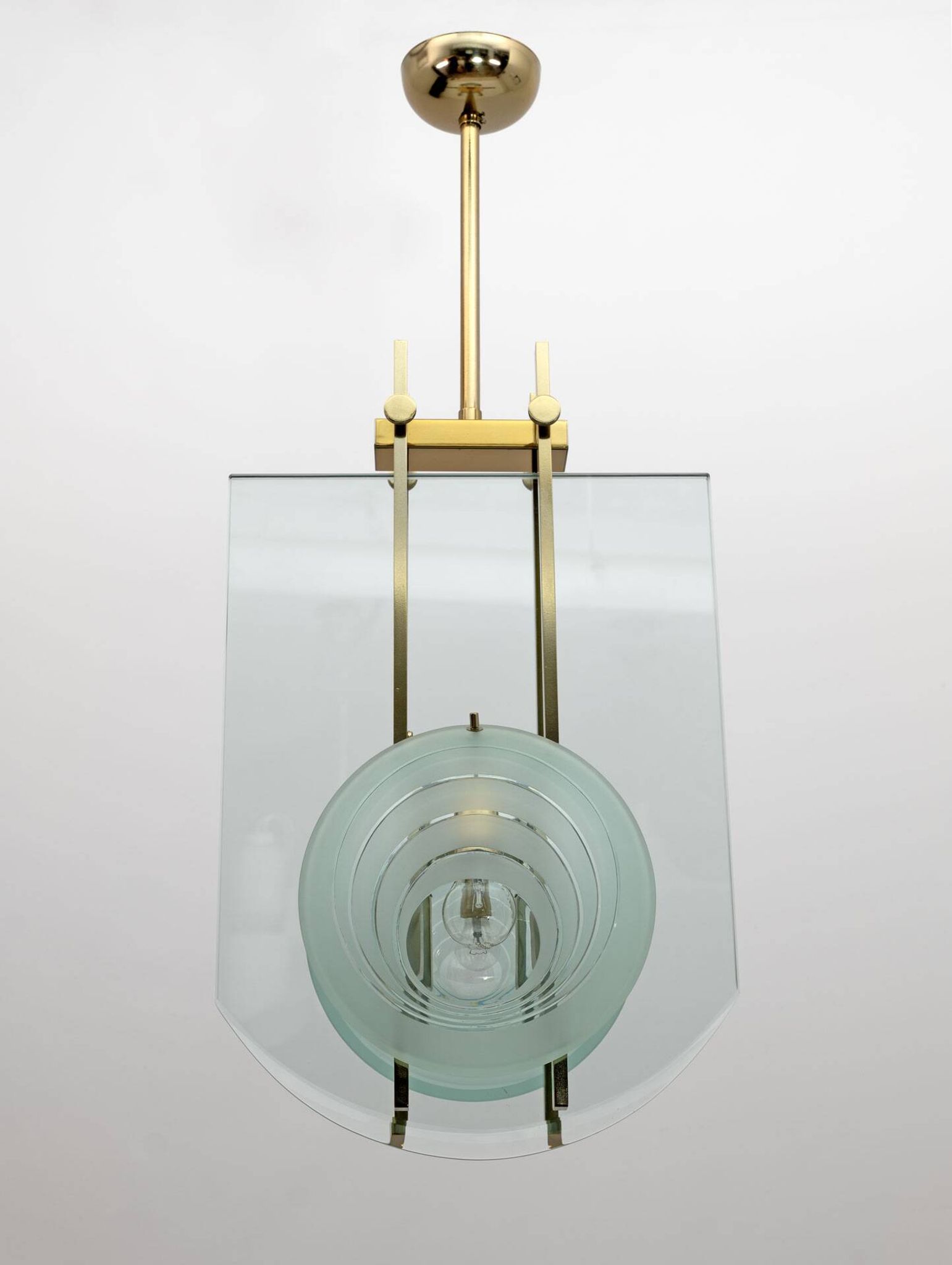Gallotti & Radice Mid-century Modern Italian Brass and Crystal Pendant, 70s