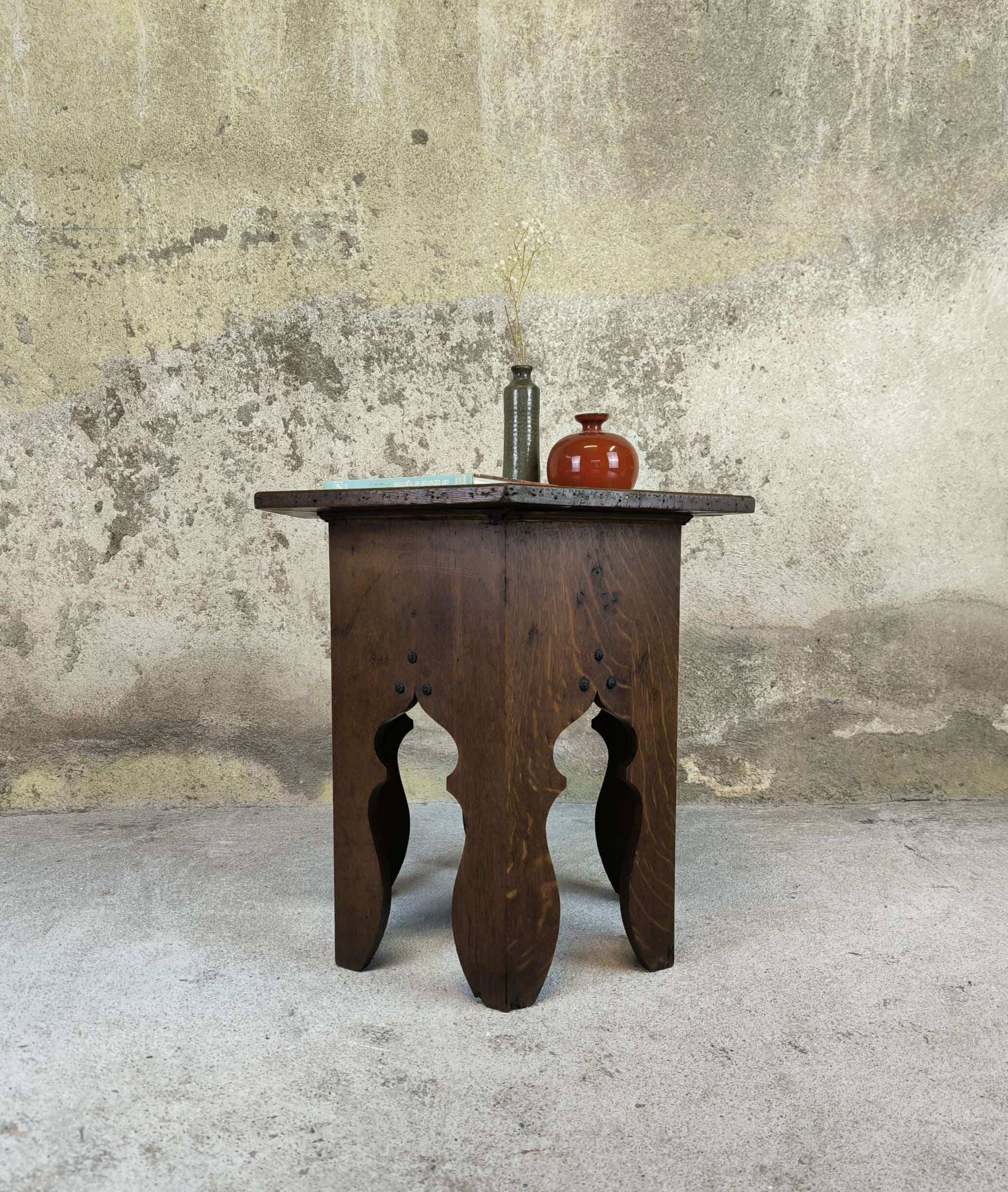 Vintage hexagonal side table in solid oak