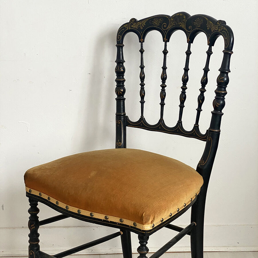 Pair of Napoleon III chairs called "Chiavari" in blackened wood