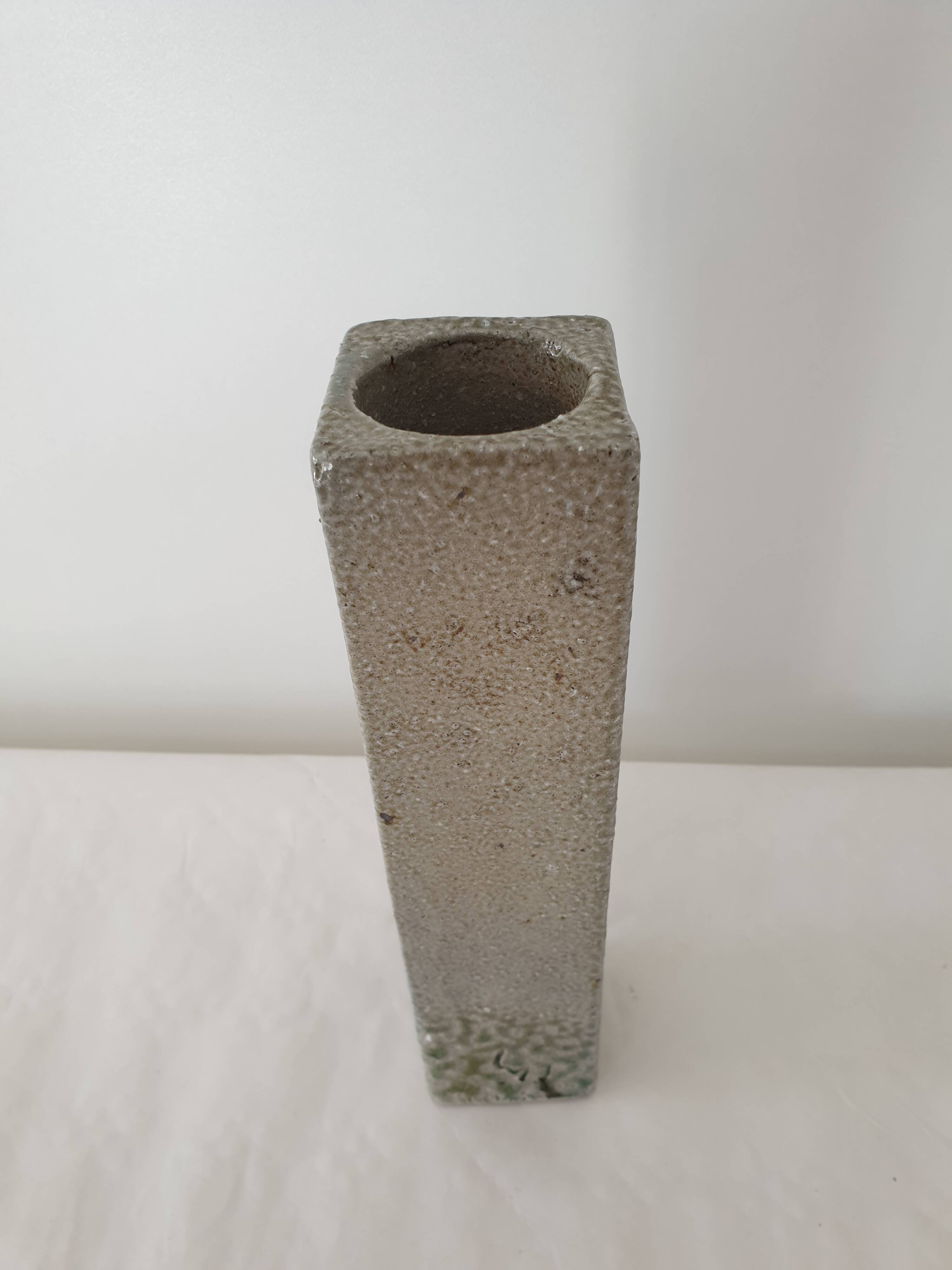 Square stoneware ceramic vase signed Jean Claude Monange