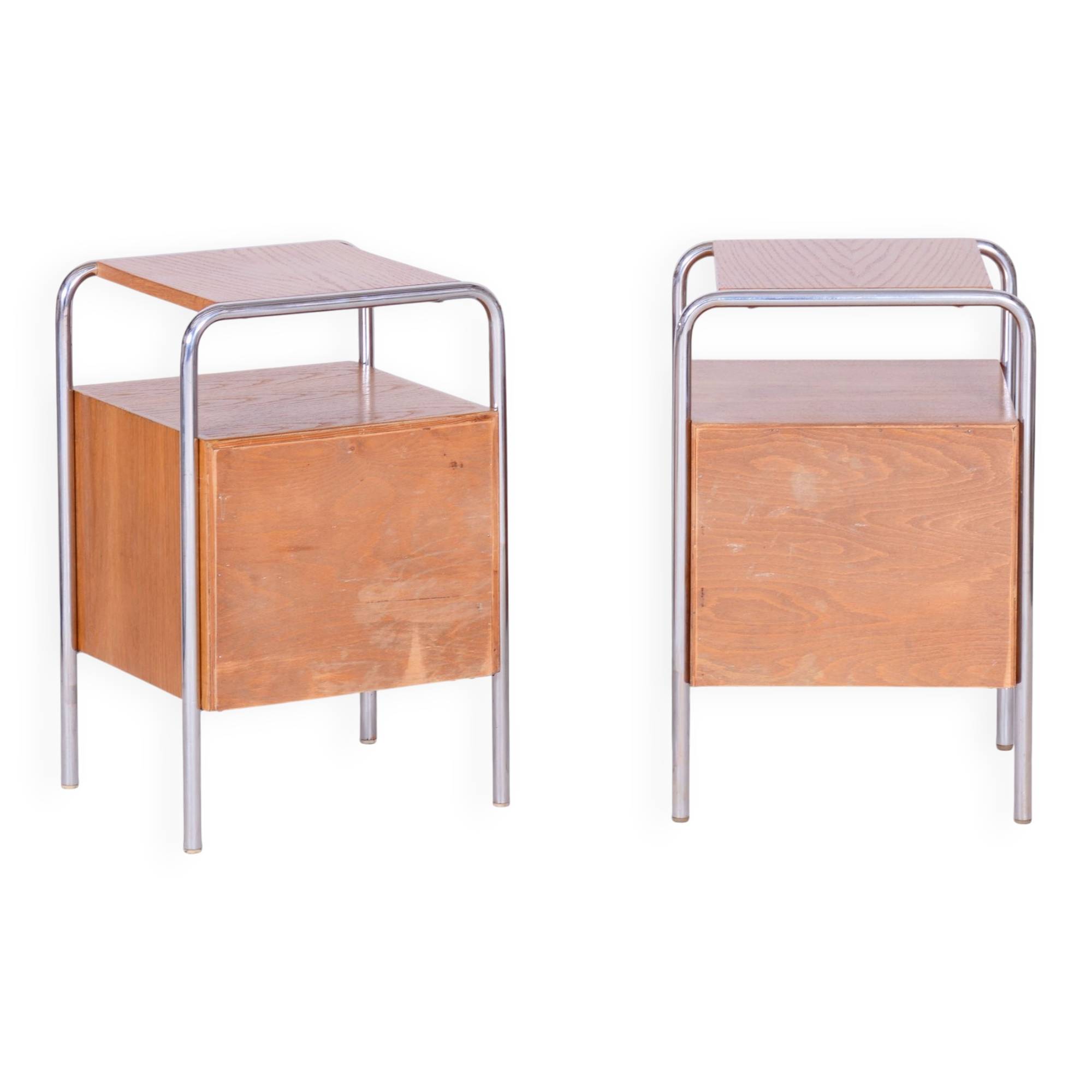 Bauhaus Chrome Bedside Tables attributed to R. Slezák, Former Czechoslovakia, 1930s, Set of 2