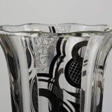 Art Deco Glass Vase with Black Graphic Decoration, France, circa 1940