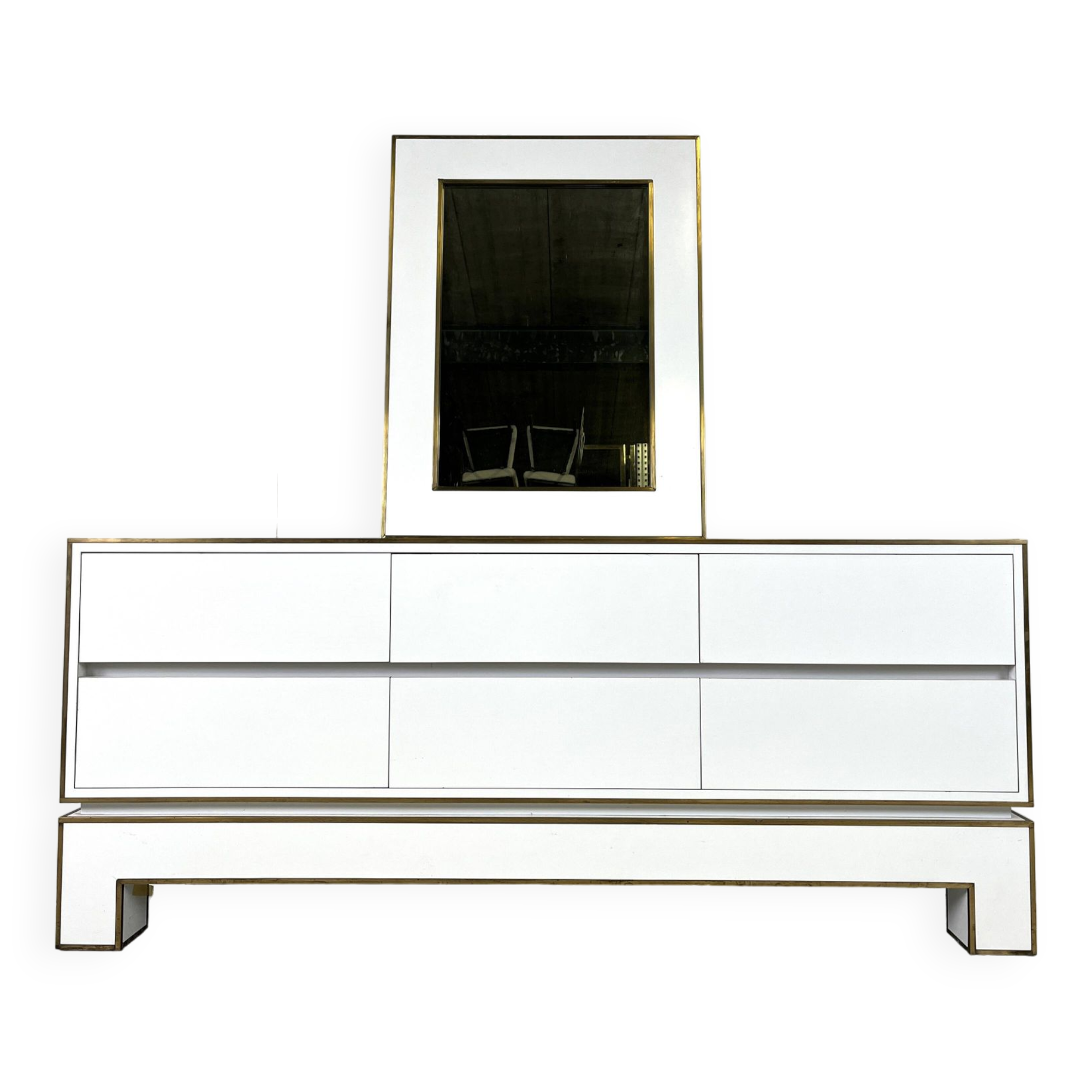 White lacquered credenza by Alain Delon with mirror, 1970s