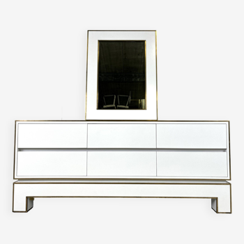 White lacquered credenza by Alain Delon with mirror, 1970s