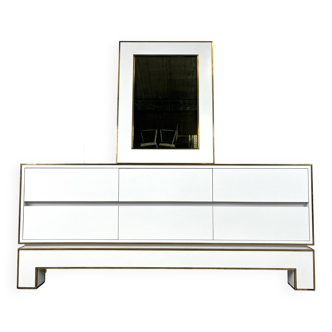 White lacquered credenza by Alain Delon with mirror, 1970s