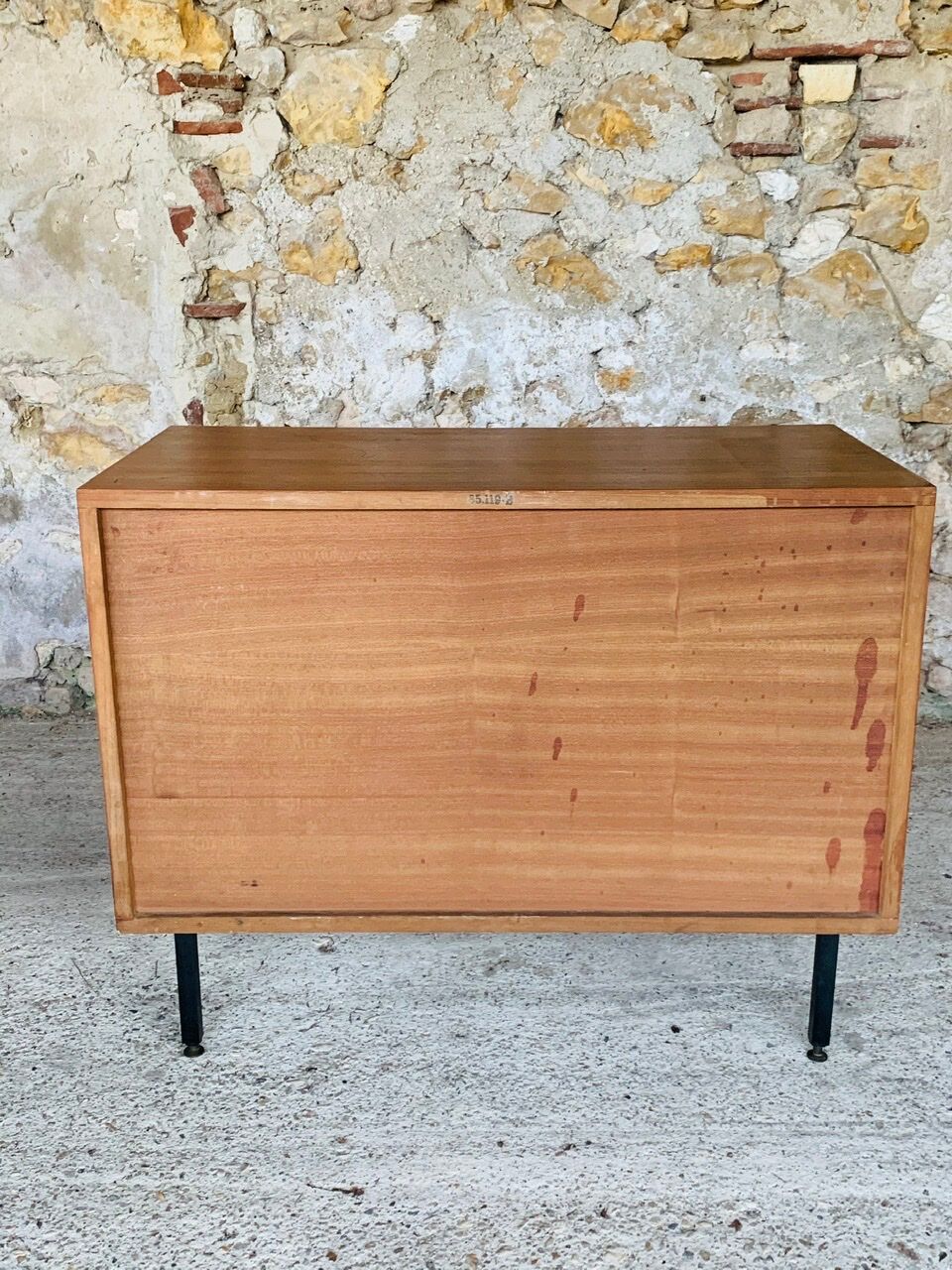 Vintage chest of drawers, Scandinavian teak style, circa 60 metal feet