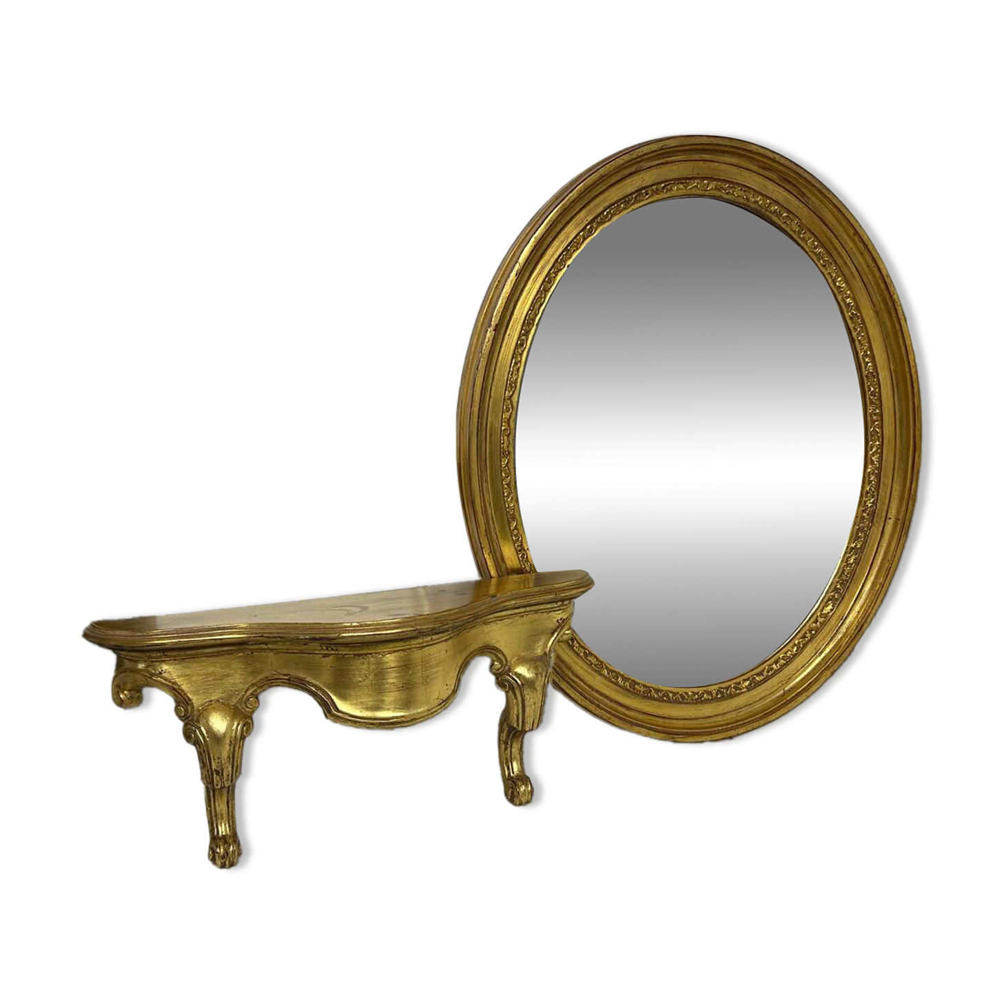 Vintage oval mirror Deknudt plus matching console