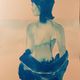Signed monochrome blue painting of a female portrait "Weekend in Capri" Italy
