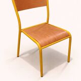 Vintage school chair trio – Coloured metal structure in yellow & blue