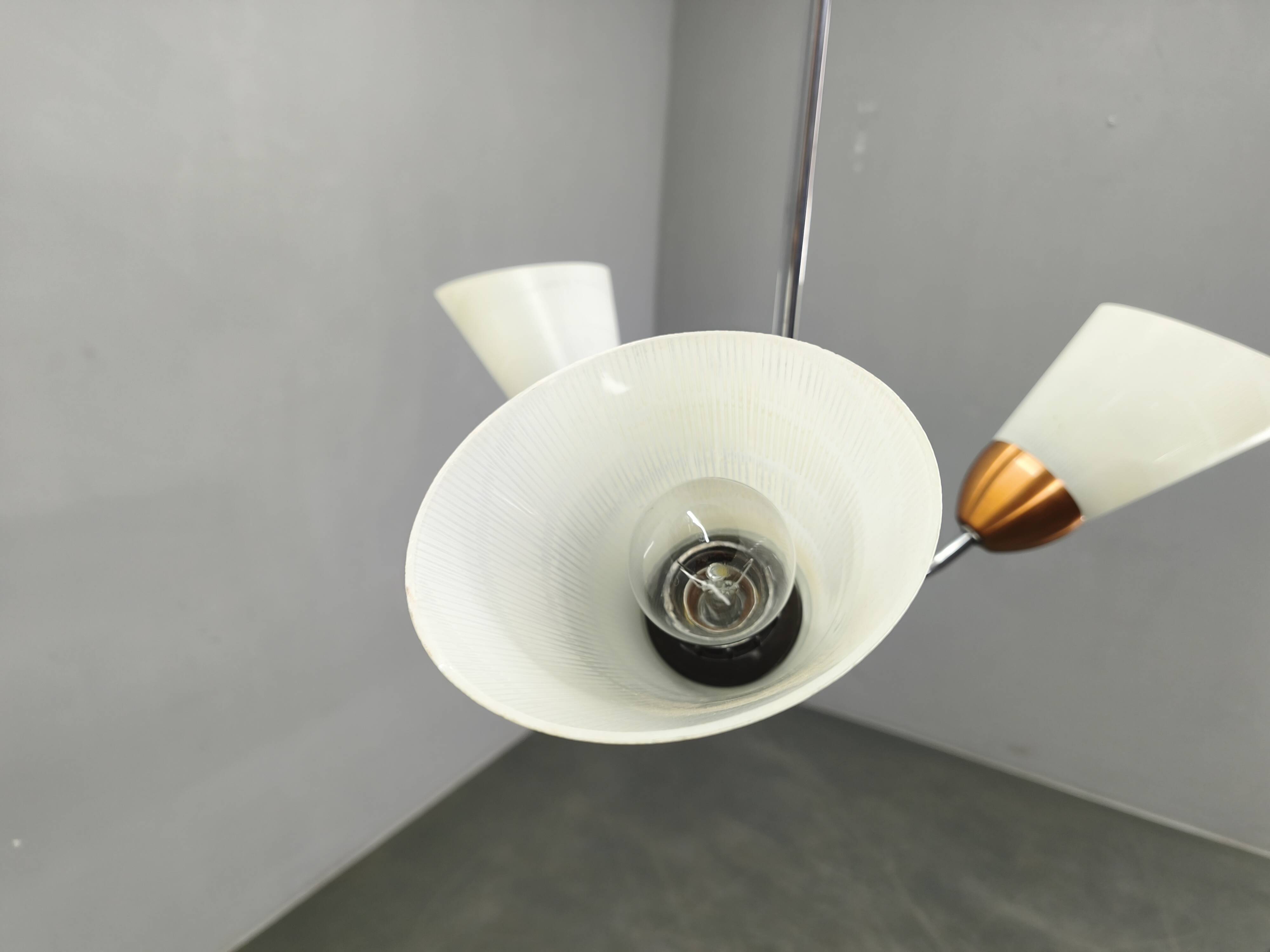 Mid-Century Pendant Light, Copper and Chrome, Czechoslovakia, 1970s