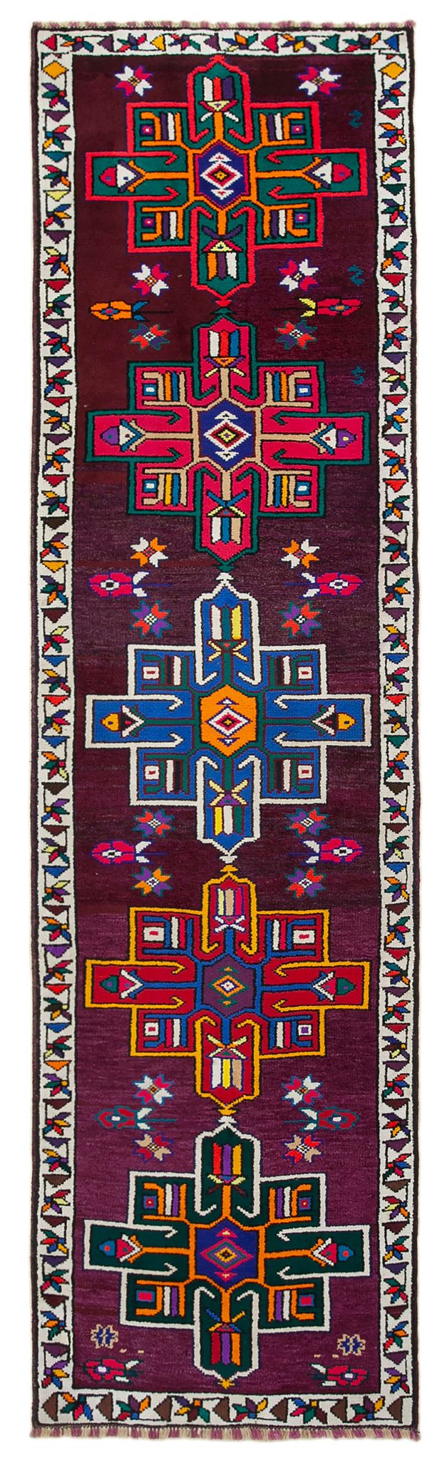 Handmade Distressed Oriental Multicolor Runner Carpet 90 cm x 332 cm