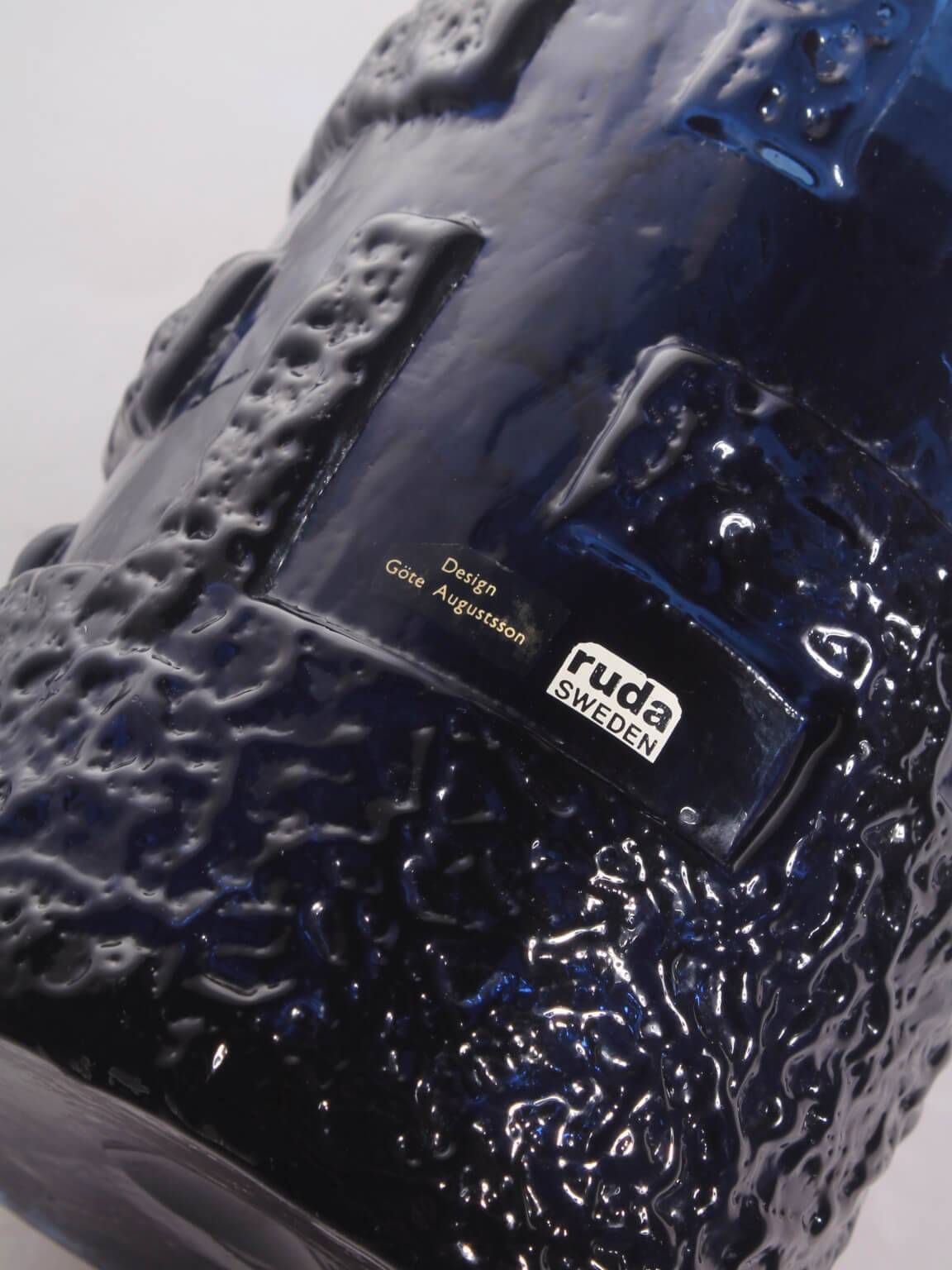 Göte Augustsson Massive Dark Cobalt Glass Vase, For Ruda Glasbruk, 1960s
