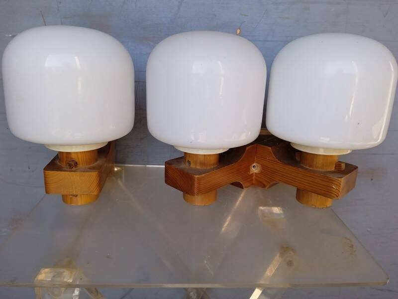 Pair of vintage 1960 wood/glass wall lights
