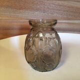 Smoked glass vase with a leaf pattern