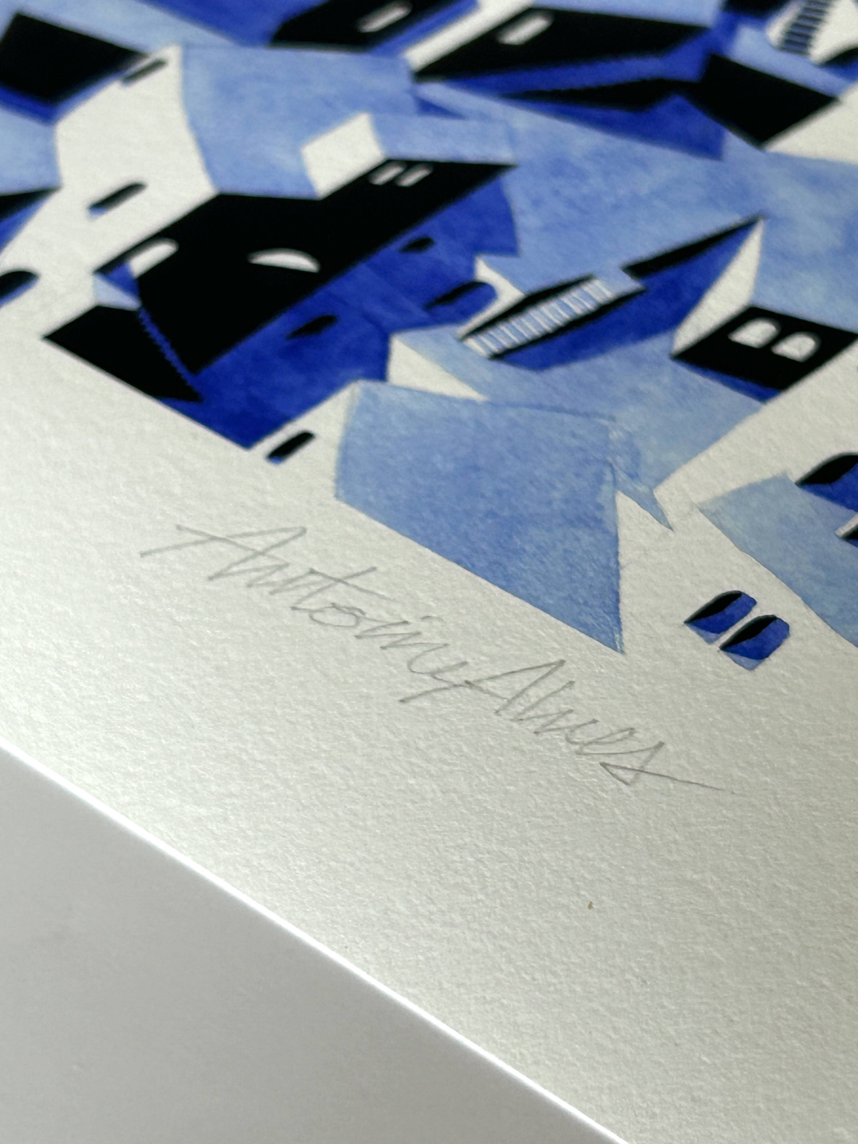 Art print, limited edition - Reproduction of a watercolor in Indian ink by the artist A. Alves