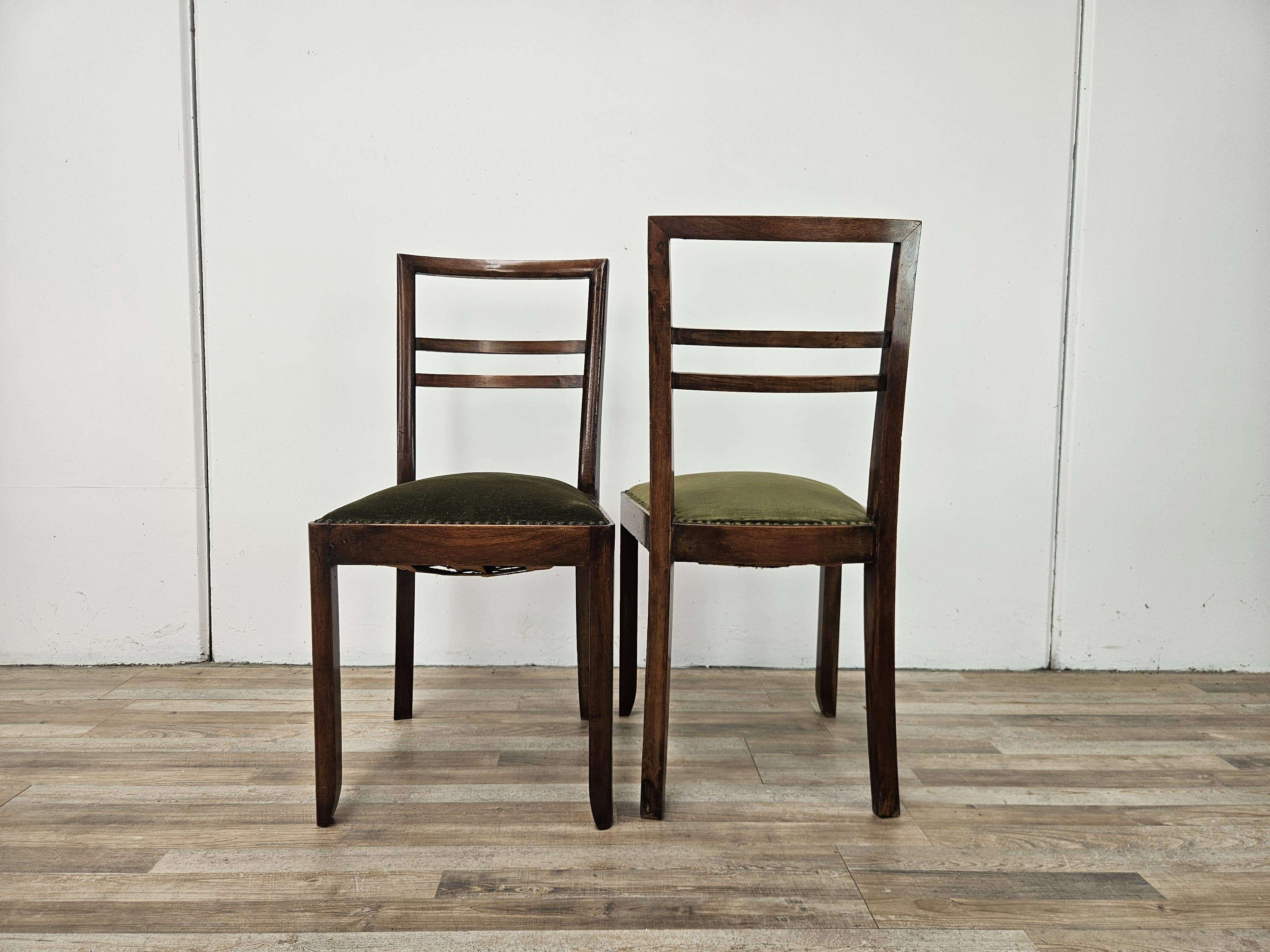 Art Decò dining chairs in walnut and fabric, 1940