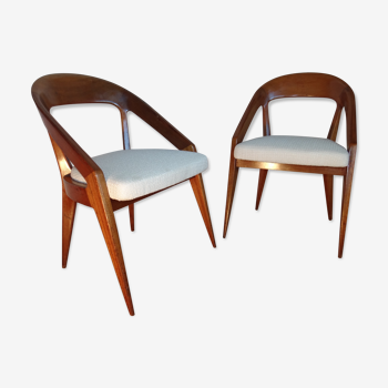 Pair of mahogany armchairs, modernist 1950