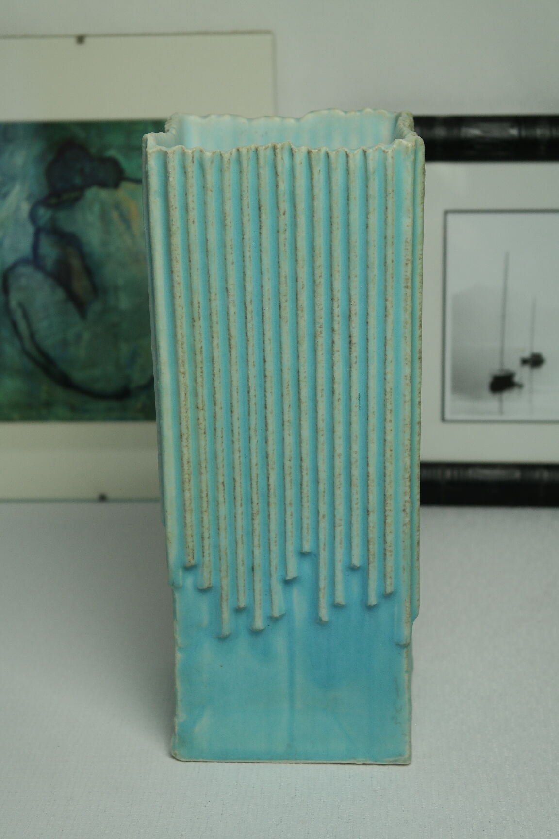 Blue stamped signed modernist ceramic vase from the 1980s.