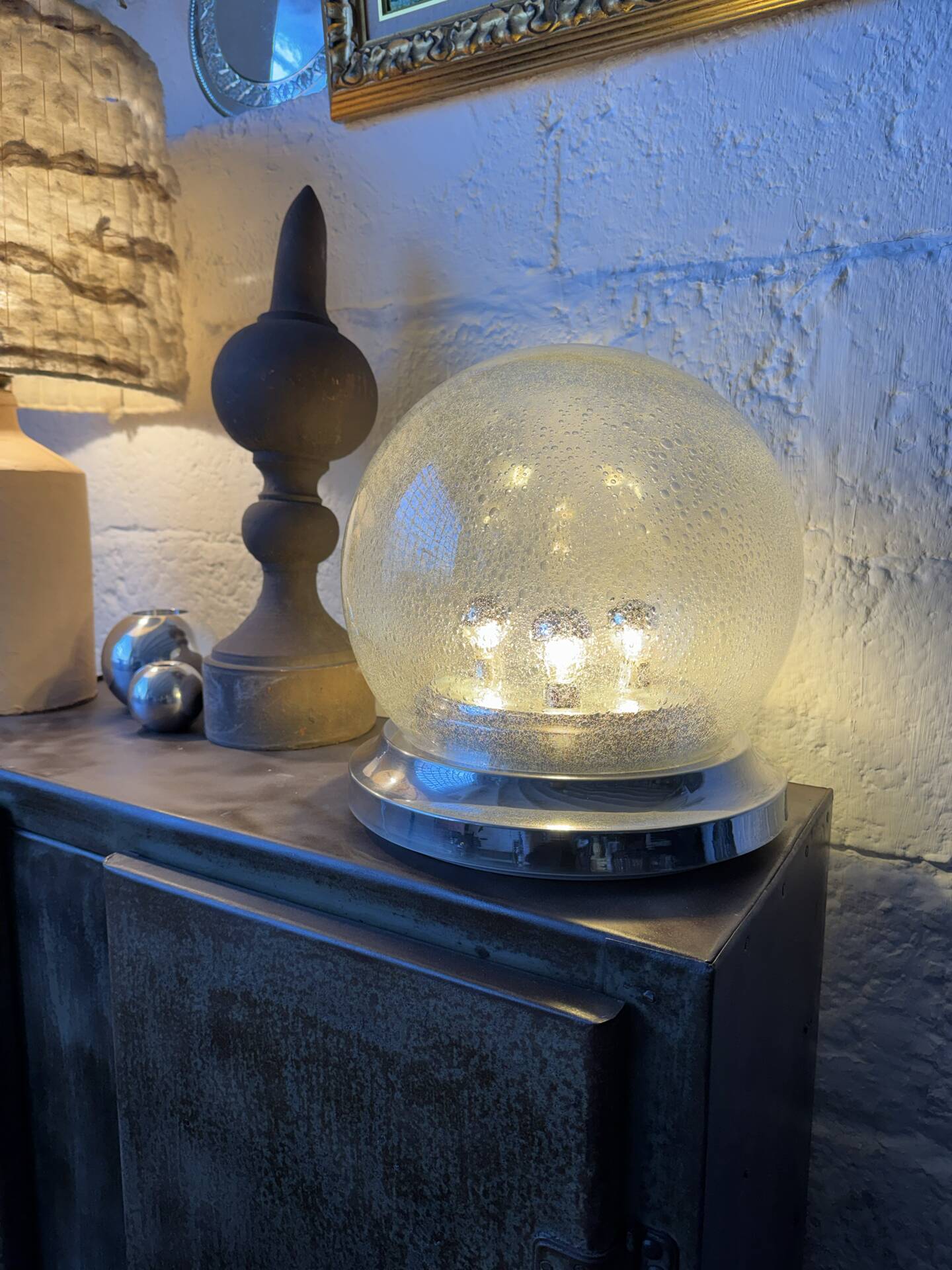 Lampe de table verre bullé Space Age années 70