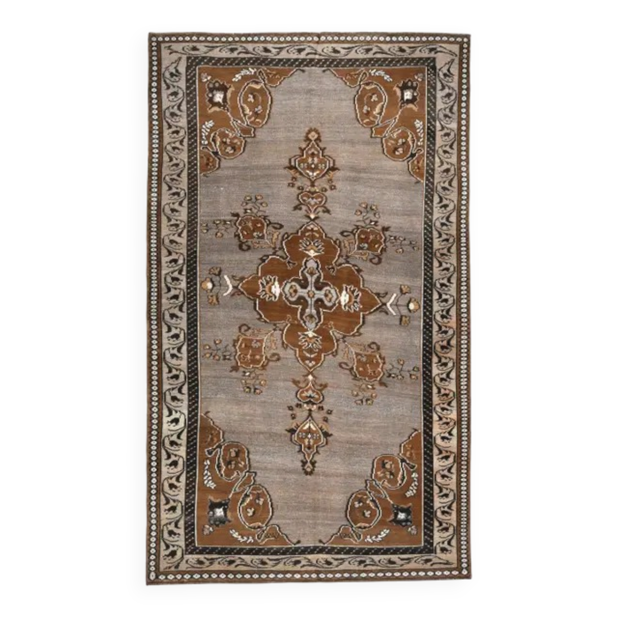 Vintage Turkish Oushak Handmade Wool Cotton Brown Area Rug 193x330