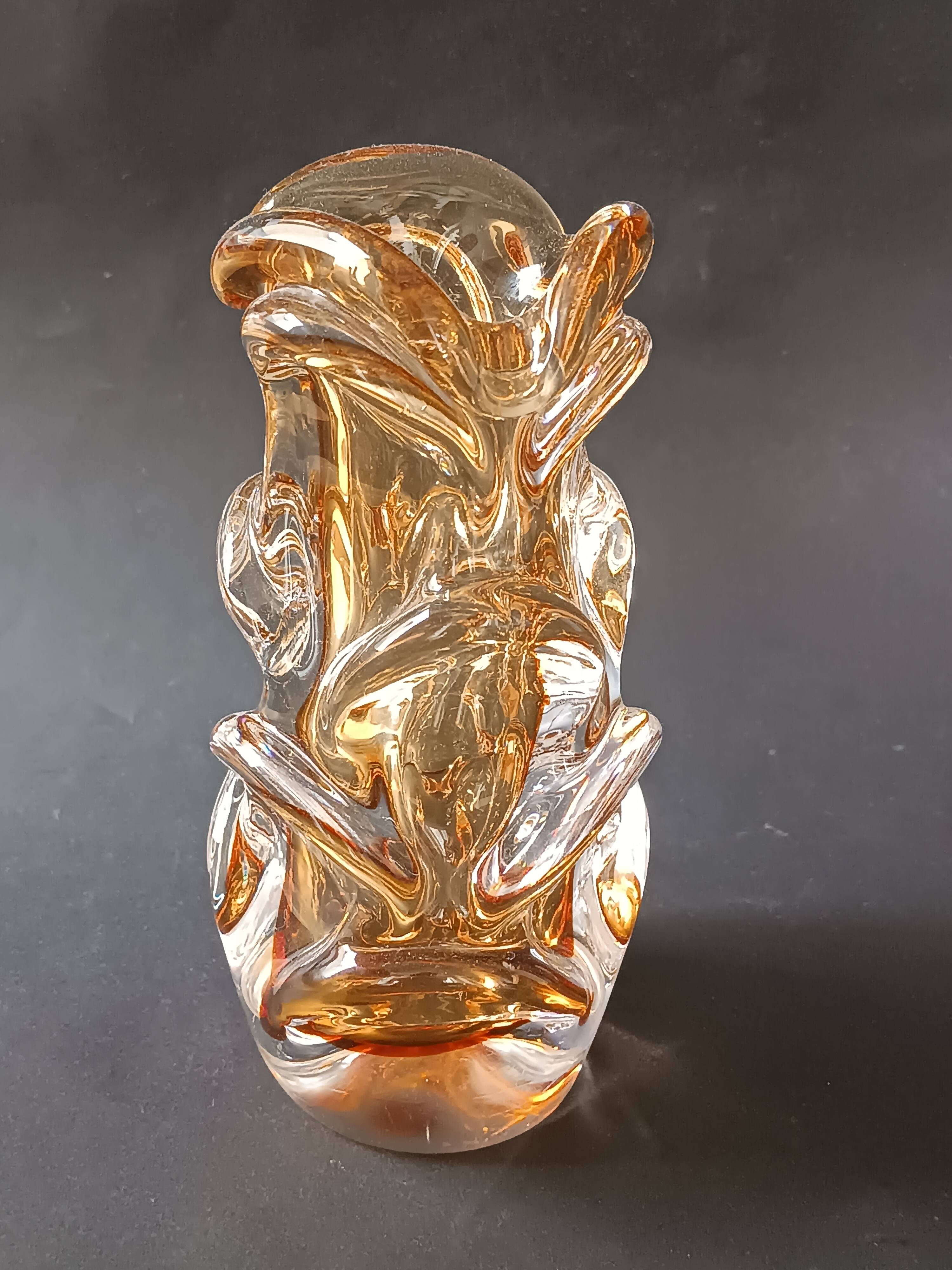 Amber glass vase design Jan Beranek vintage