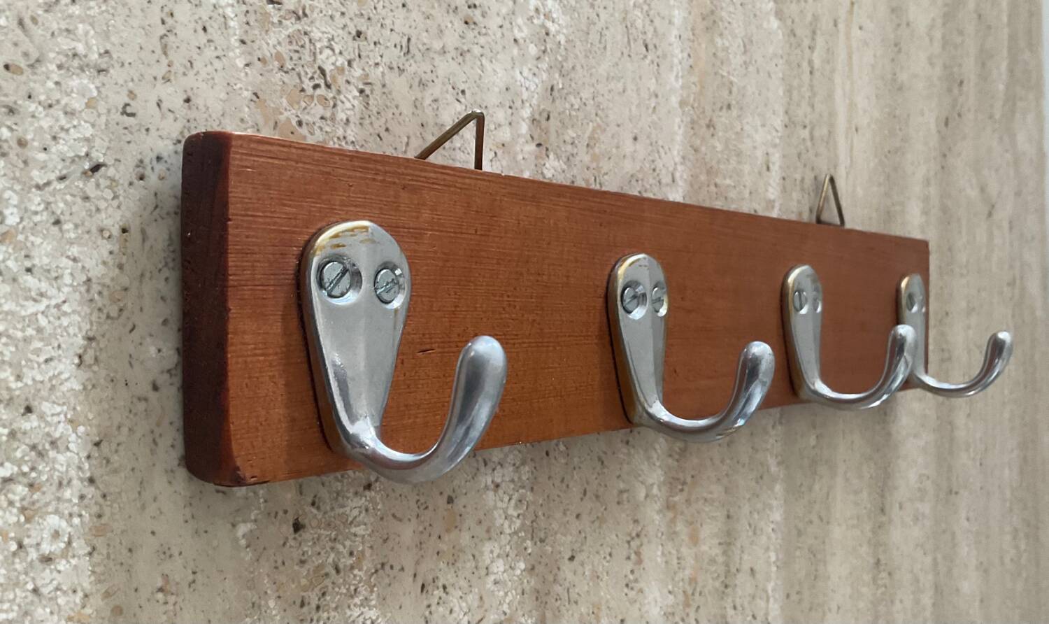 Vintage teak and aluminum towel rack