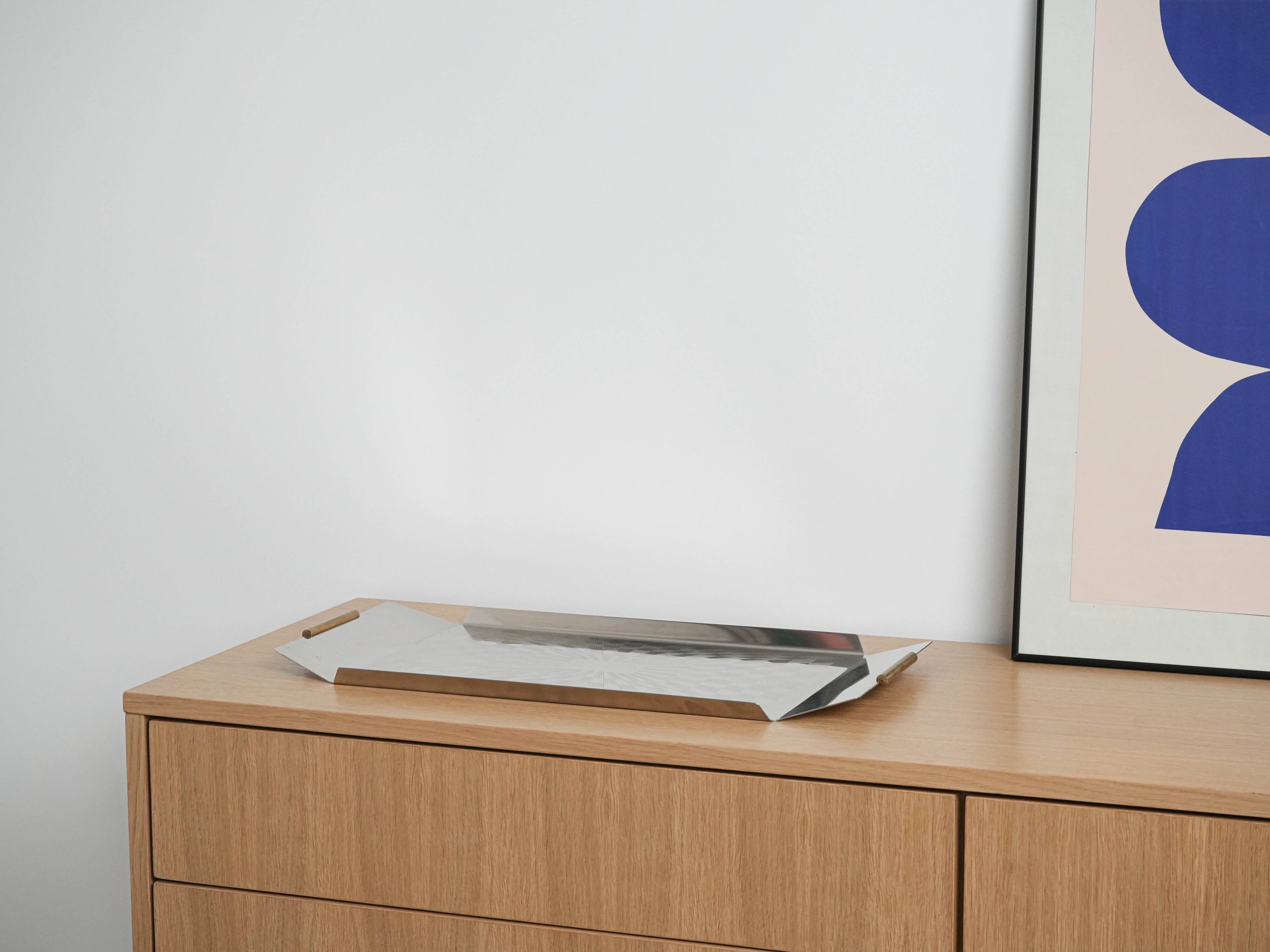 Stainless steel tray, Italian design, 1970s, made in Italy