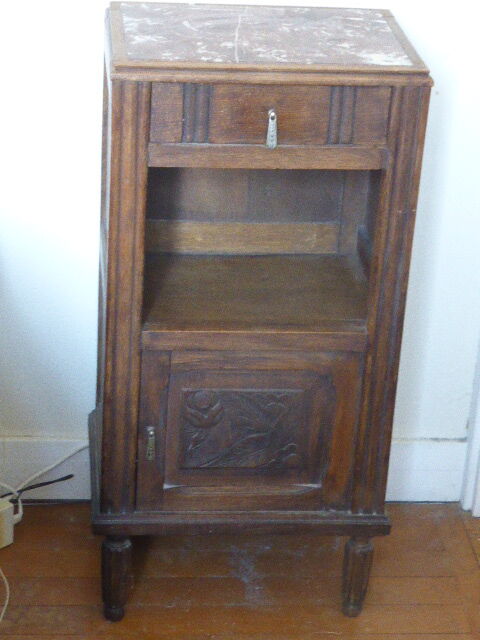 Wooden bedside and pink marble, carved flowers, art deco