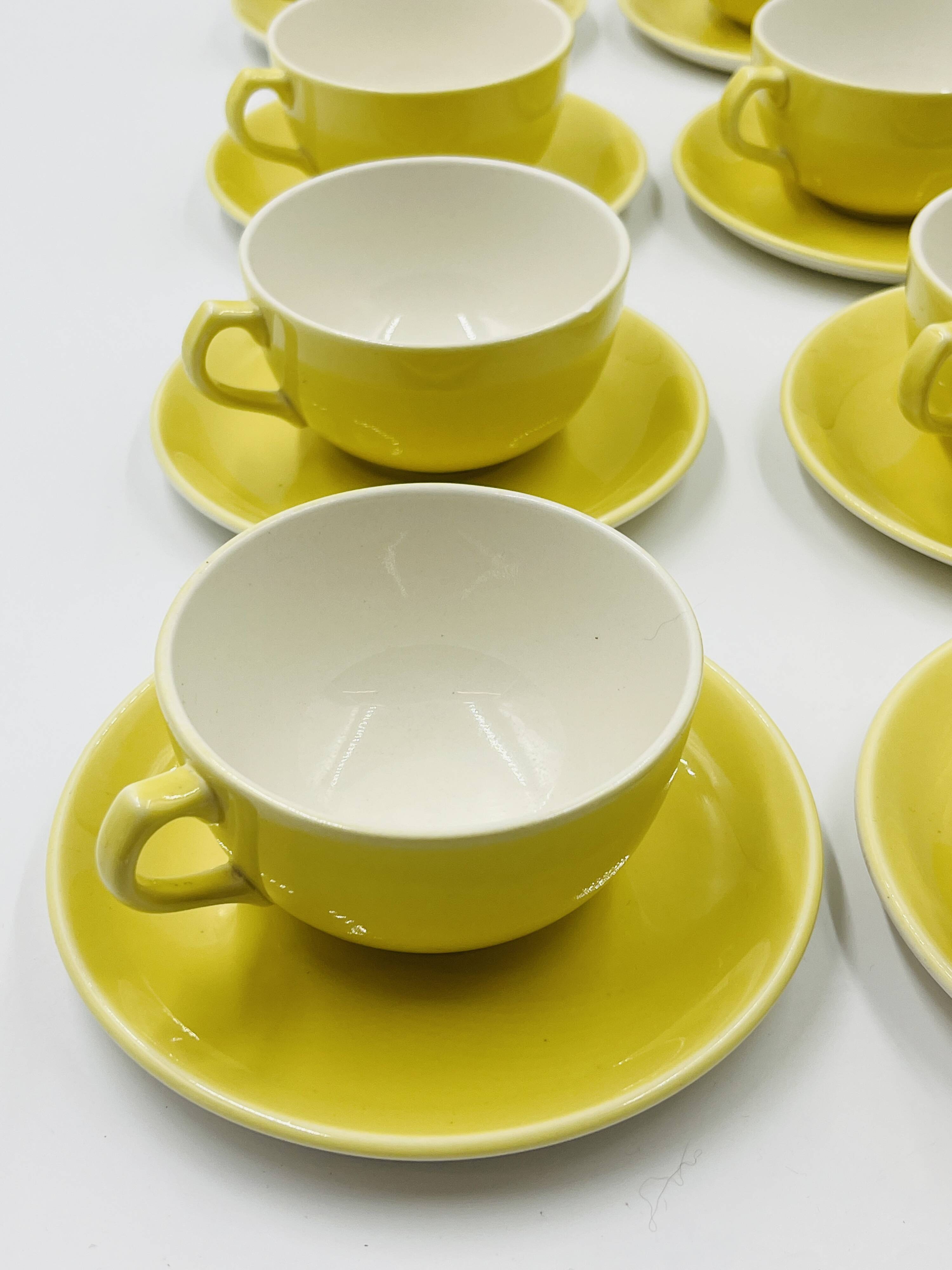 Set of 8 Vintage Boch Frères Yellow Cups and Saucers