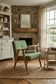 Fauteuil vintage vert mousse, bois de chêne, entièrement restauré