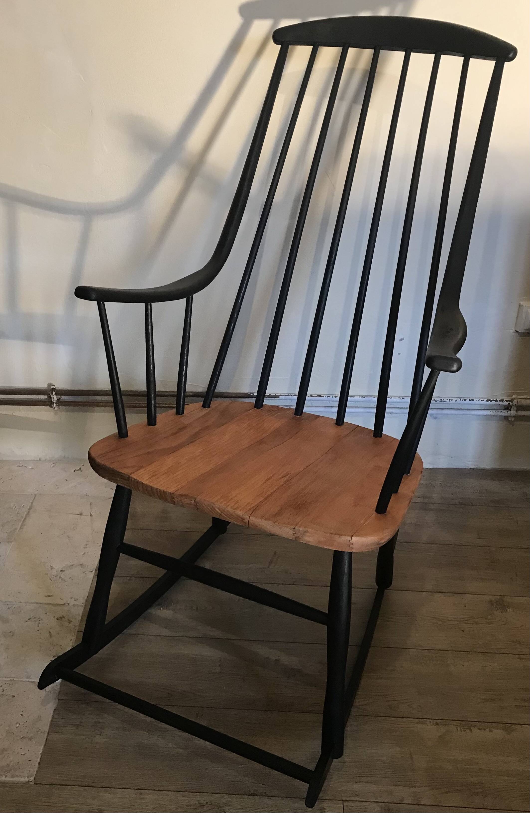 Vintage rocking chair in black stained beech