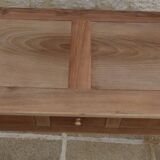 Console in solid walnut with a natural finish, featuring three drawers with a belt.